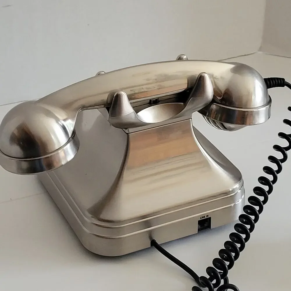 Grand Phone Silver Retro Push Button Landline Telephone CS11 Tested Pottery Barn